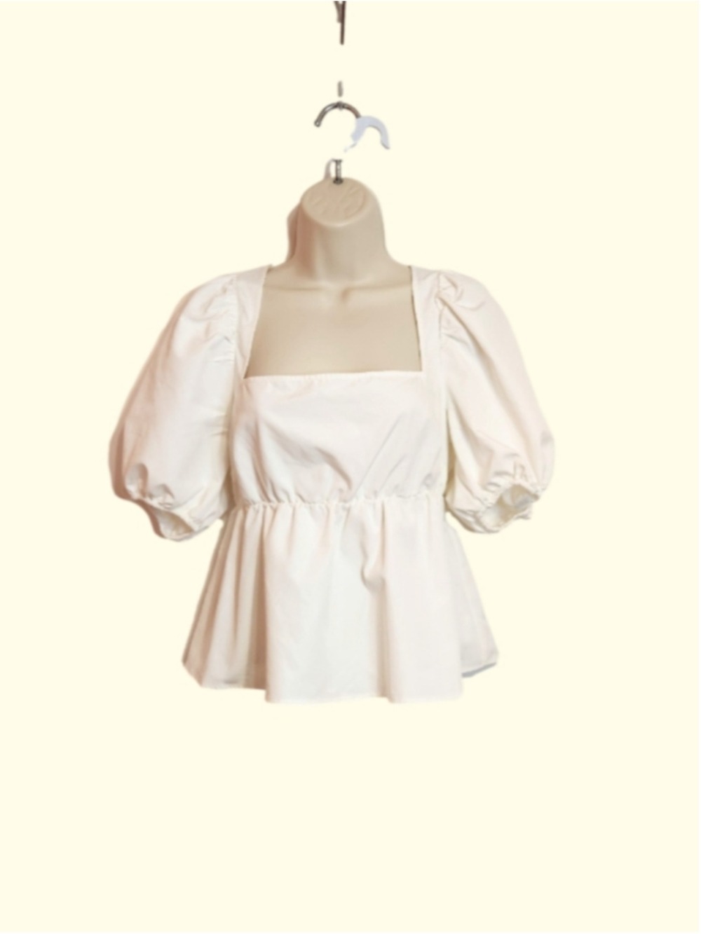 H&M Divided White Puff Sleeve Square Neck Peplum Babydoll Blouse Medium
